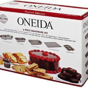 Oneida 6 Piece Bakeware Set Premium Round Loaf Cake Muffin Pan Cookie Sheet
